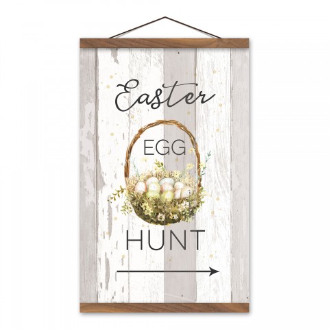 Easter Egg Hunt Basket 12x18 Teak Hanging Canvas