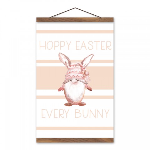 Hoppy Easter Gnome Blush 12x18 Teak Hanging Canvas