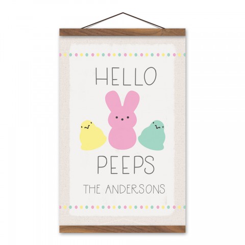 Hello Peeps Personalized 12x18 Teak Hanging Canvas