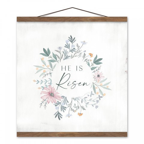 Spring Wreath Monogram Personalized 16x16 Teak Hanging Canvas