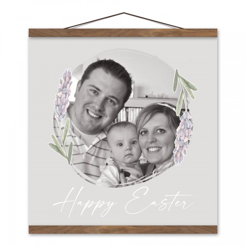 Happy Easter Lavendar Personalized 16x16 Teak Hanging Canvas