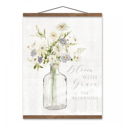 Bloom Grace Family Vase Of Flowers Personalized 16x20 Teak Hanging Canvas
