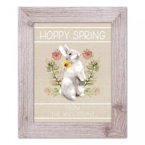 Hoppy Spring Bunny Flowers 2 Personalized 11x14 Western White Framed Print