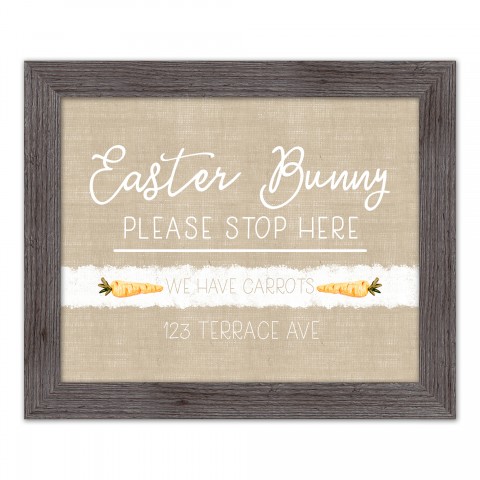 Easter Bunny Stop Here 1 Personalized 16x20 Western Gray Framed Print