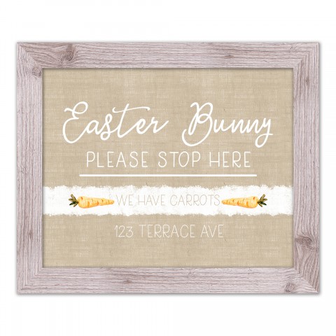 Easter Bunny Stop Here 2 Personalized 16x20 Western White Framed Print