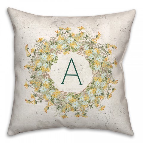 Spring Wreath Monogram 2 Personalized 18x18 Indoor / Outdoor Pillow