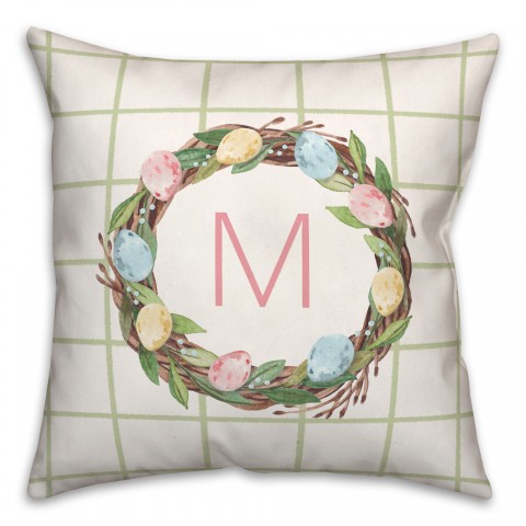 Easter Egg Wreath Personalized 18x18 Indoor / Outdoor Pillow