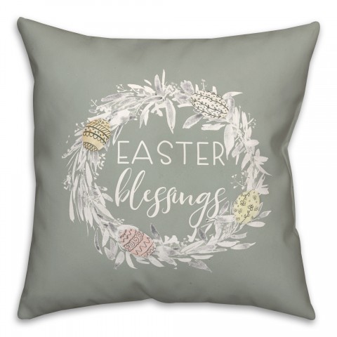 Easter Blessings Wreath 2 18x18 Indoor / Outdoor Pillow