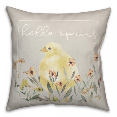 Hello Spring Chick 2 18x18 Indoor / Outdoor Pillow