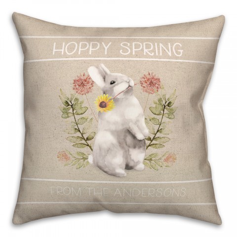 Hoppy Spring Bunny Flowers 2 18x18 Indoor / Outdoor Pillow