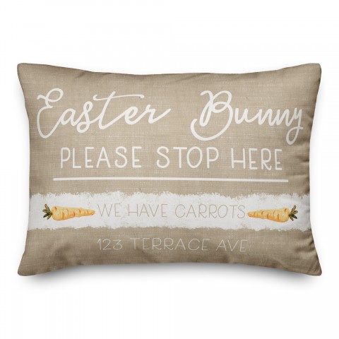Easter Bunny Stop Here Carrots Personalized 14x20 Indoor / Outdoor Pillow