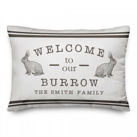 Welcome Burror Bunny Stripes Personalized 14x20 Indoor / Outdoor Pillow