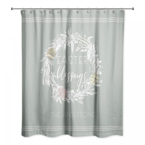 Easter Blessings Wreath Shower Curtain Personalized 71x74 Shower Curtain