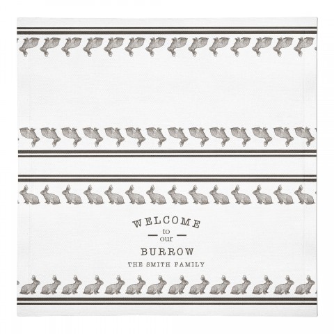 Welcome Burrow Bunny Napkin Personalized 10x10 Cotton Twill Napkin