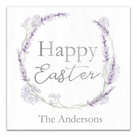 Happy Easter Lavendar Wreath Personalized 24x24 Canvas Wall Art