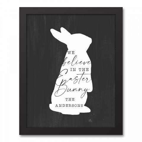 Easter Bunny Believe Family Personalized 11x14 Black Floating Framed Canvas