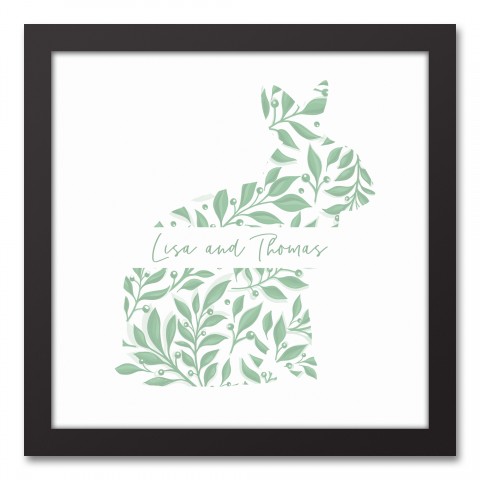 Floral Bunny Personalized 12x12 Black Floating Framed Canvas