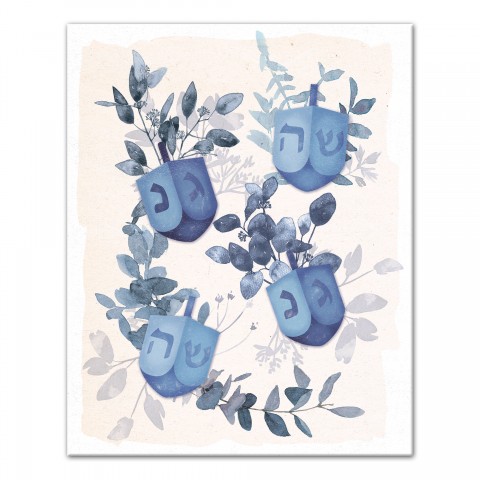 Blue Dreidels 16x20 Canvas Wall Art