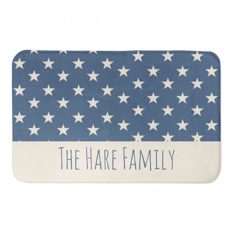 Blue and Cream Stripes Personalized 34x21 Bath Mat
