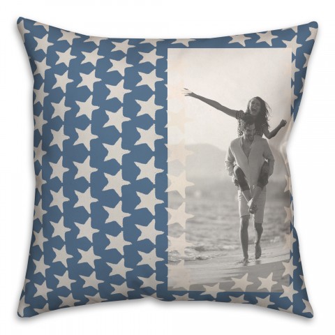 Blue and Cream Stars Personalized 18x18 Spun Poly Pillow