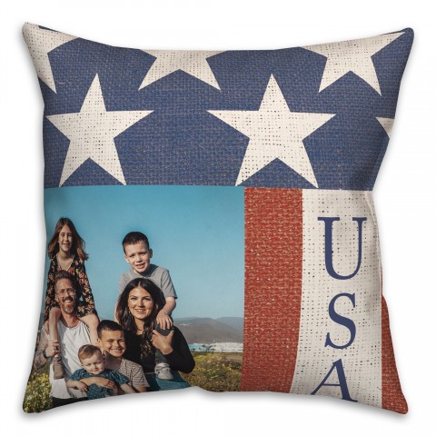 USA Flag Personalized 18x18 Spun Poly Pillow