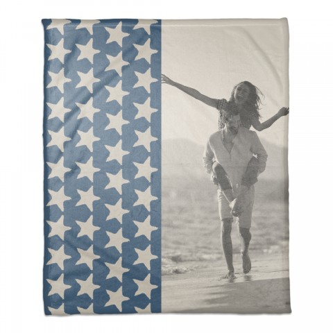 Blue and Cream Stars Personalized 50x60 Coral Fleece Blanket