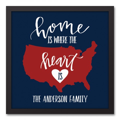 Home is Where the Heart Is Personalized 16x16 Black Framed Canvas
