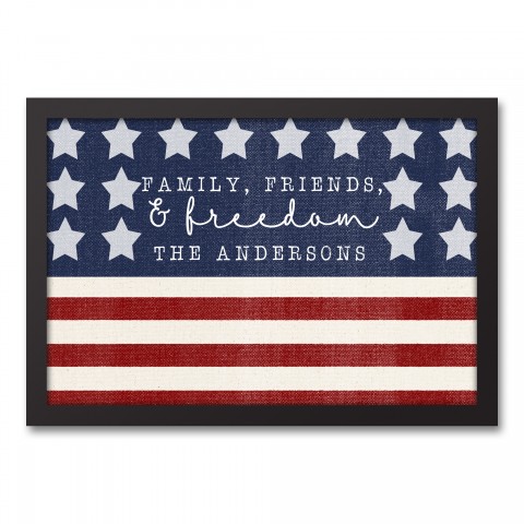 Family, Friends and Freedom Personalized 12x18 Black Framed Canvas