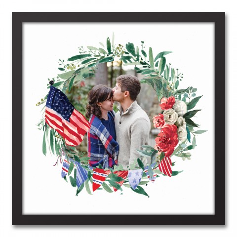 Americana Wreath Personalized 16x16 Black Framed Canvas