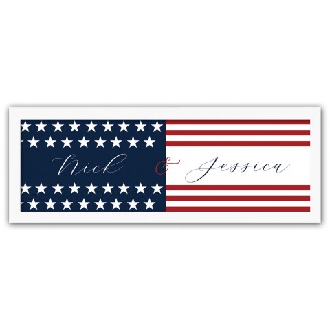 Stars and Stripes Personalized 12x36 White Framed Print Under Plexiglass