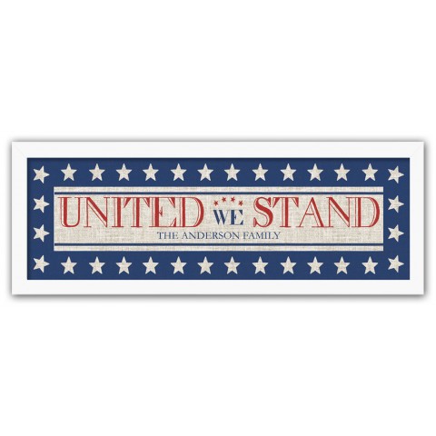 United We Stand Personalized 12x36 White Framed Print Under Plexiglass