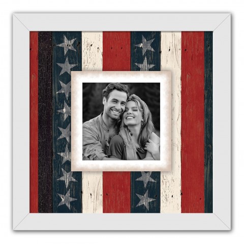 Patriotic Wood Pattern Personalized 16x16 White Framed Print Under Plexiglass