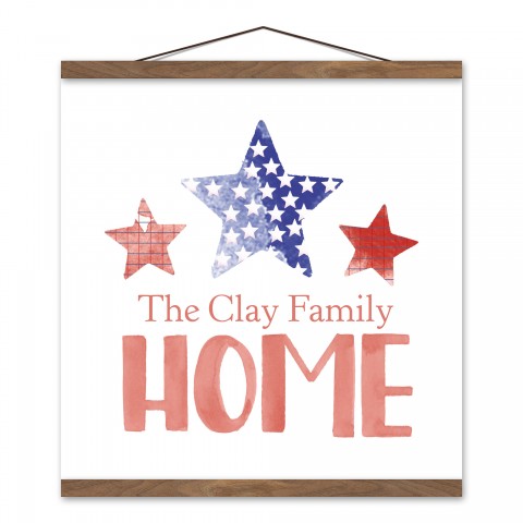 Home Star Trio Personalized 16x16 Teak Hanging Canvas