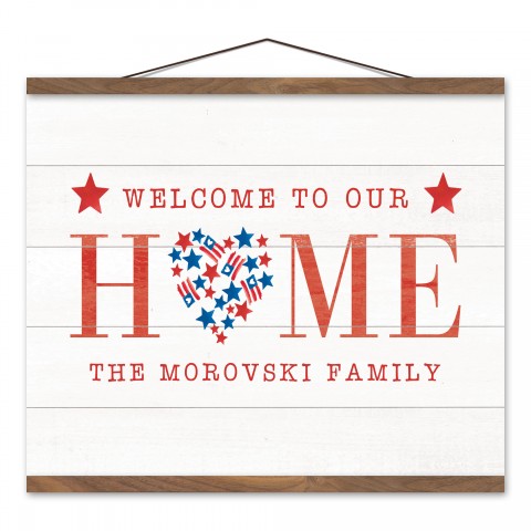 Welcome to Our Home Personalized 16x20 Teak Hanging Canvas