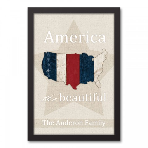 America the Beautiful Personalized 12x18 Black Framed Canvas