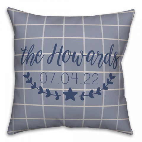 Blue Patriotic Check Personalized 18x18 Spun Poly Pillow