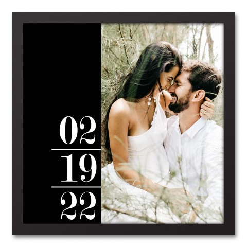 Black Simple Date Photo Personalized 16x16 Black Framed Canvas