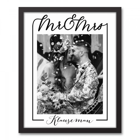 Mr. and Mrs. Photo Upload Personalized 16x20 Black Framed Canvas