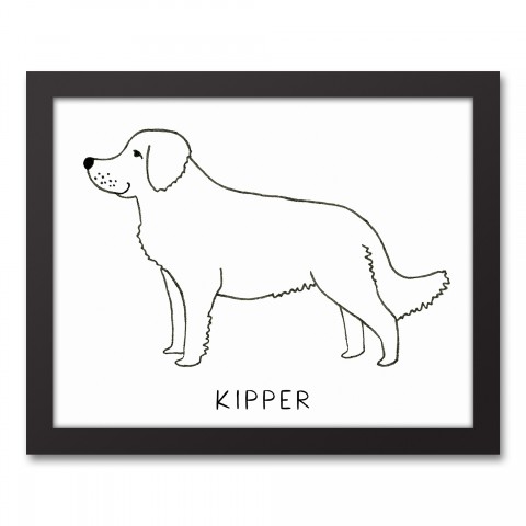 Simple Golden Retriever Profile Sketch Personalized 11x14 Black Framed Canvas