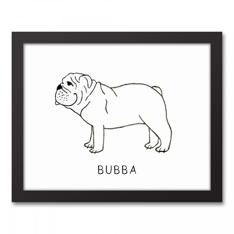 Simple Bulldog Profile Sketch Personalized 11x14 Black Framed Canvas