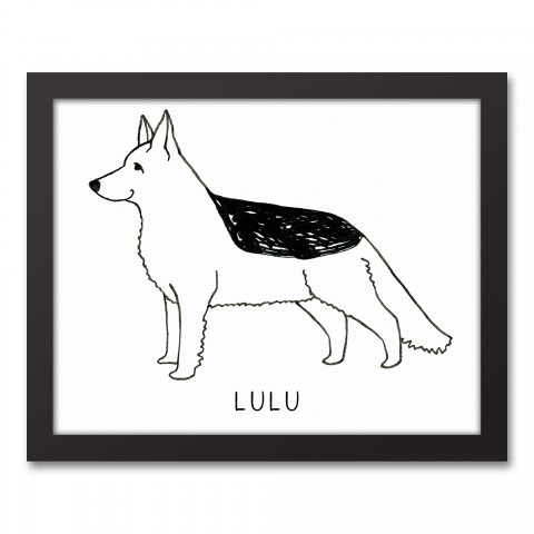 Simple German Shepherd Profile Sketch Personalized 11x14 Black Framed Canvas