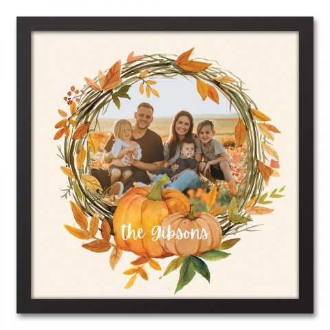 Fall Wreath Photo Personalized 16x16 Black Framed Canvas