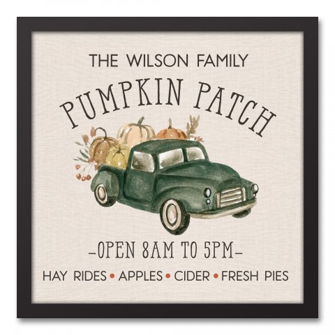 Family Pumpkin Patch Personalized 16x16 Black Framed Canvas