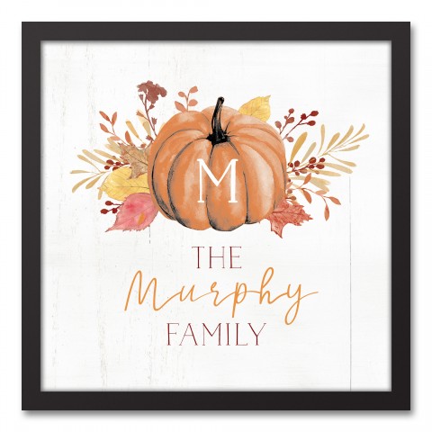 Family Monogram Pumpkin Personalized 16x16 Black Framed Canvas