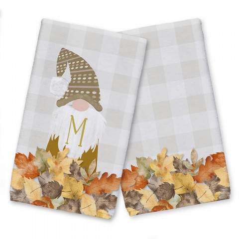 Fall Monogram Gnome Personalized  Towel Set