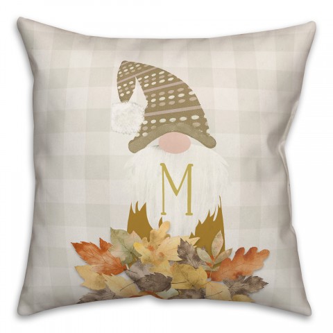 Fall Monogram Gnome Personalized 18x18 Indoor / Outdoor Pillow