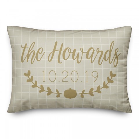 Gray Fall Check Personalized 14x20 Indoor / Outdoor Pillow
