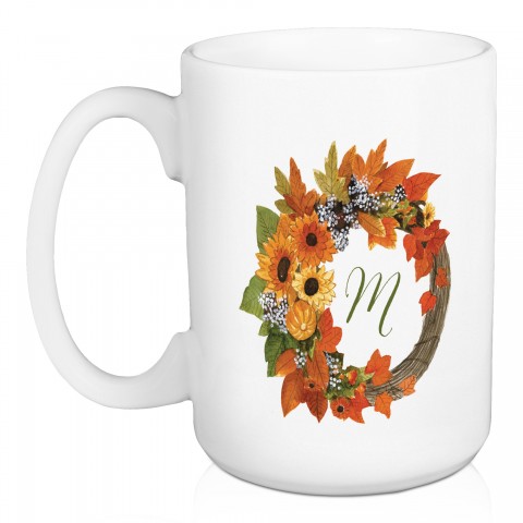 Harvest Monogram Wreath Personalized 15 oz Mug