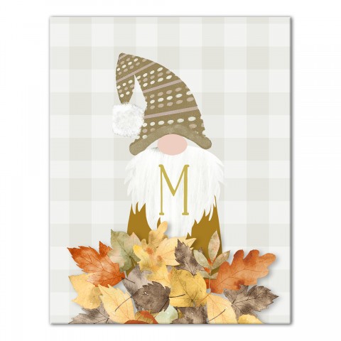 Fall Monogram Gnome Personalized 11x14 Canvas Wall Art
