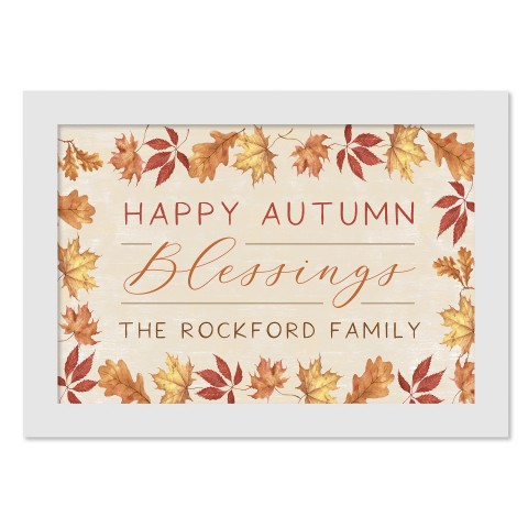 Happy Autumn Blessings Personalized 12x16 White Framed Print Under Plexiglass